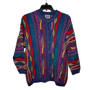 Vtg Aklanda Australia 3D Knit Coogi Style Sweater L Pure New Wool Biggie 90s